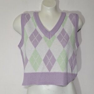 Jolie & Joy Lavender and White Argyle V-Neck Sweater Vest